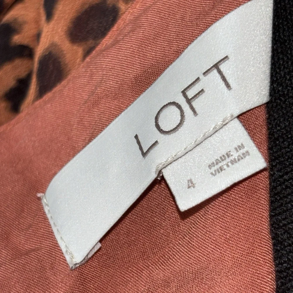 LOFT Brown Leopard Print Boho Chic Midi Chic Dress‎ Womens Size 4